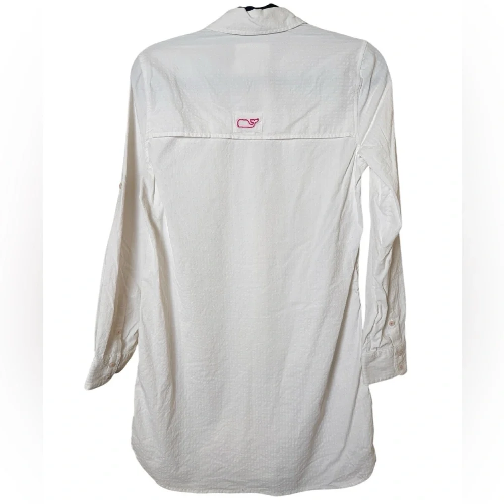 Vineyard Vines White Performance Shirt Dress with Pink Logo - Picture 5 of 10